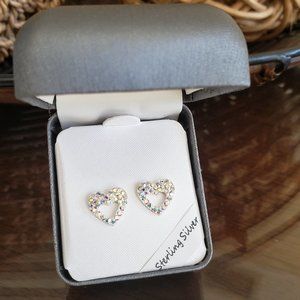 Macy's AB Pave Open Heart Sterling Silver Earrings